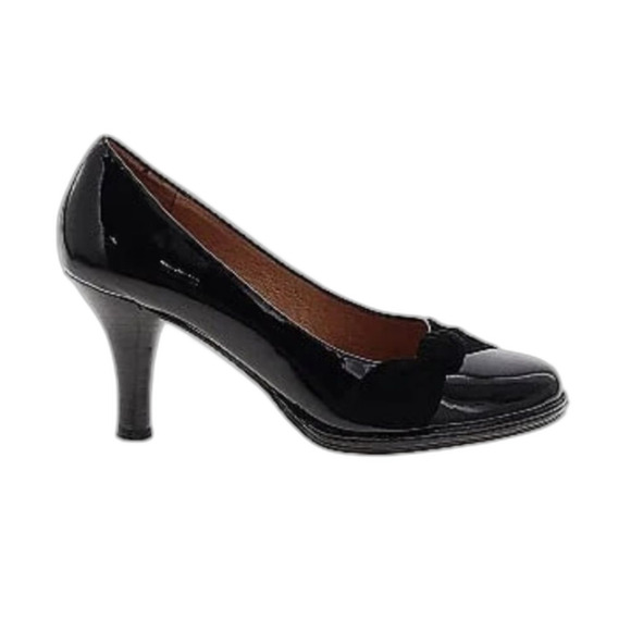 Sofft Black Patent Leather Suede Bow High Heel Pumps Size 6.5M - Picture 1 of 14
